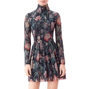Rebecca Taylor Faded Garden Mesh Mini Dress Dark Navy Floral Small